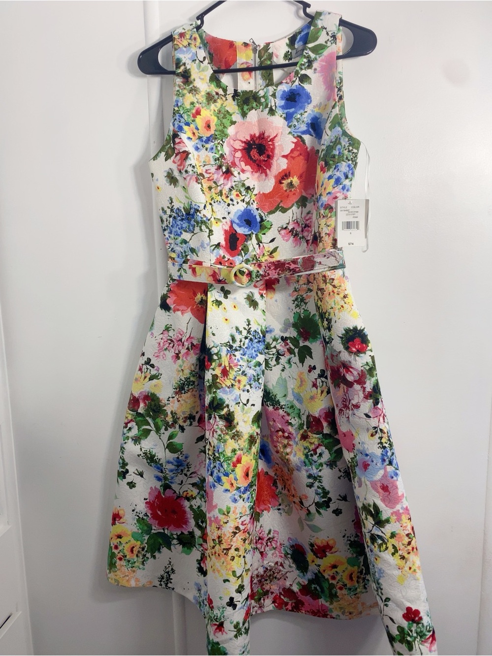 Floral Print Sleeveless Fit-and-Flare Kids Dress - White with Multicolor Flowers - Picture 2 of 6